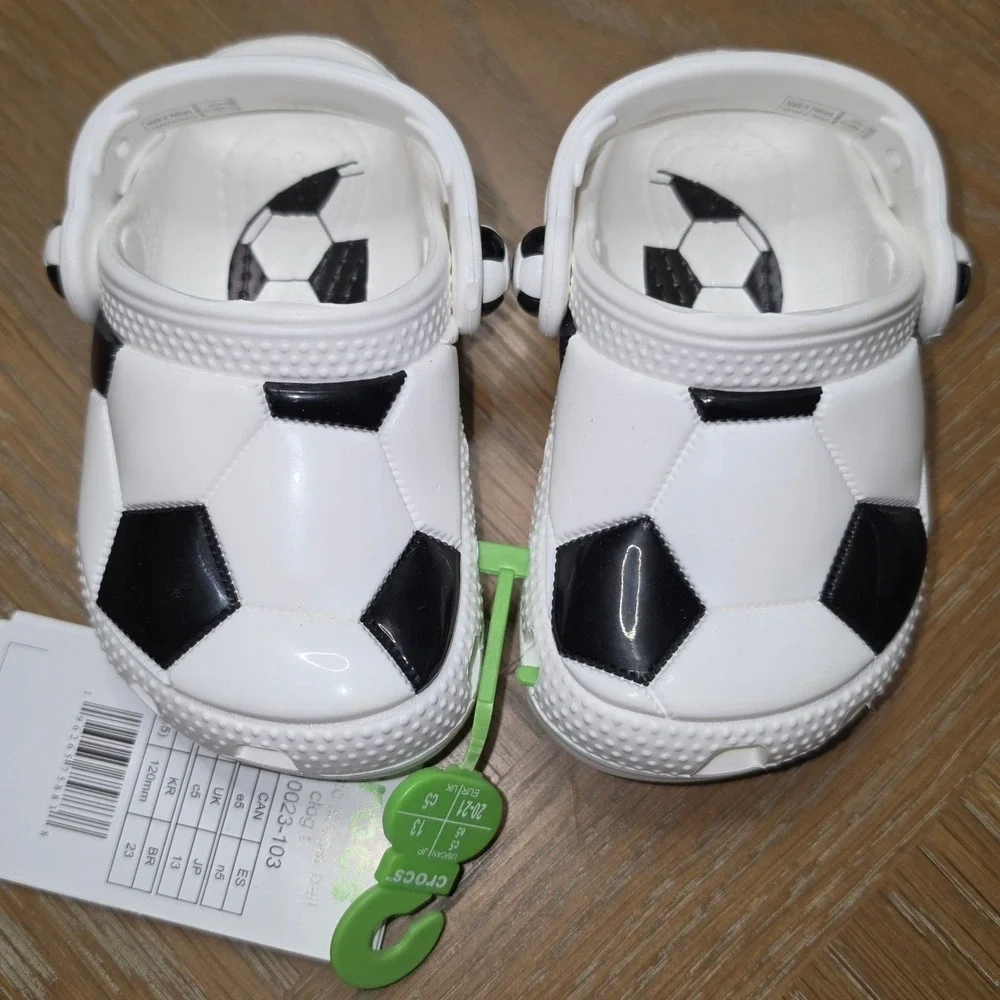 Crocs Toddler Classic Soccer Ball Clog White Black 210023-103 Size C5 NWT